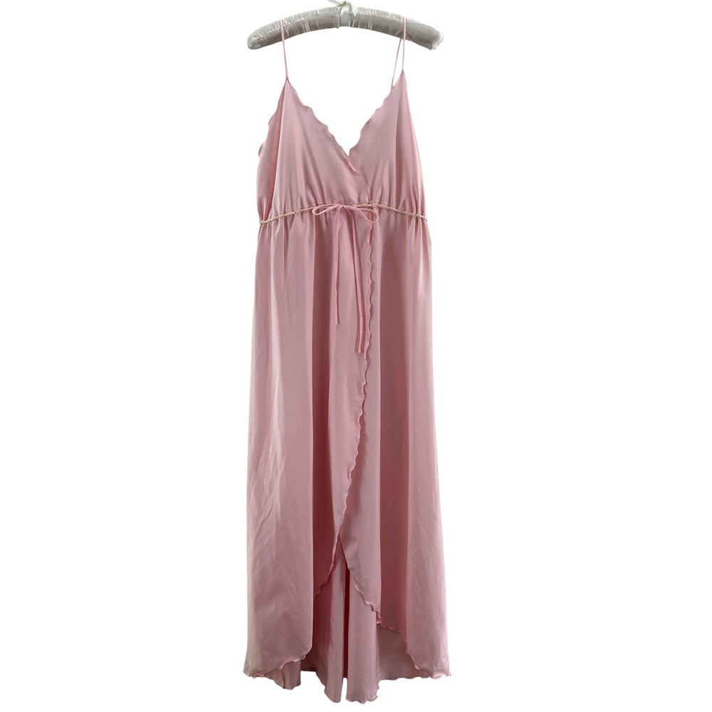 Vintage Pink Lace Empire Waist Nightgown L Wrap Scallop Coquette Pastel Drape